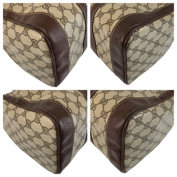 GUCCI Sherry Line GG Supreme Canvas Leather Handbag Boston Bag Brown Beige Gold - Picture 4 of 10